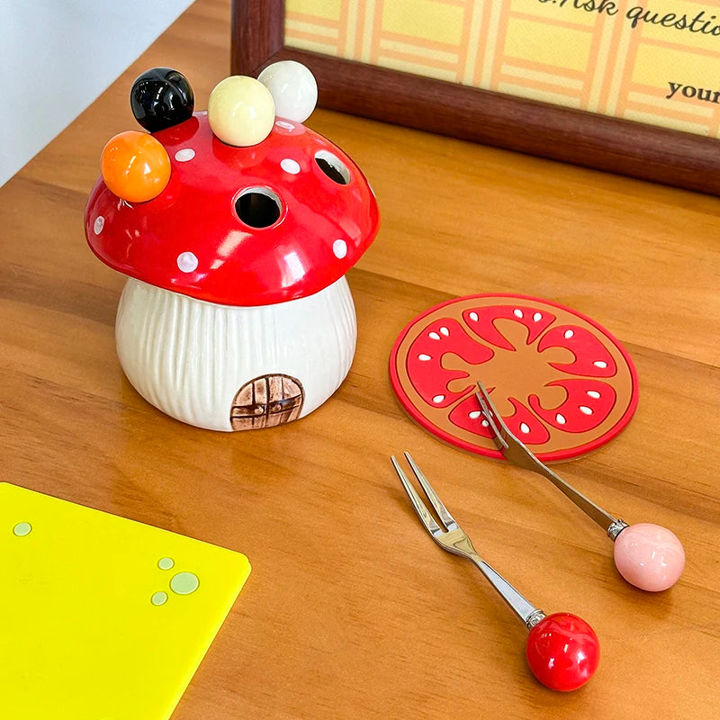 Cute Mushroom Fruit Fork Set