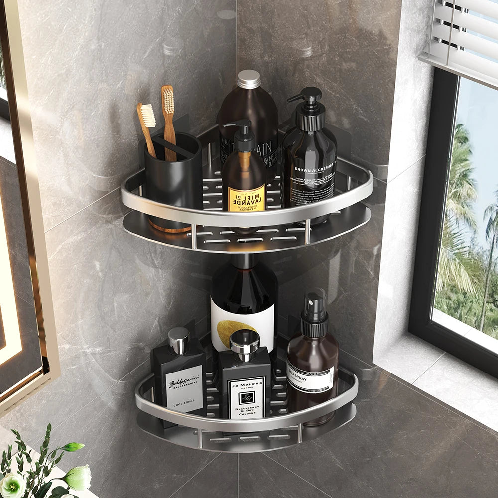 No-Drill Corner Bathroom Shelf