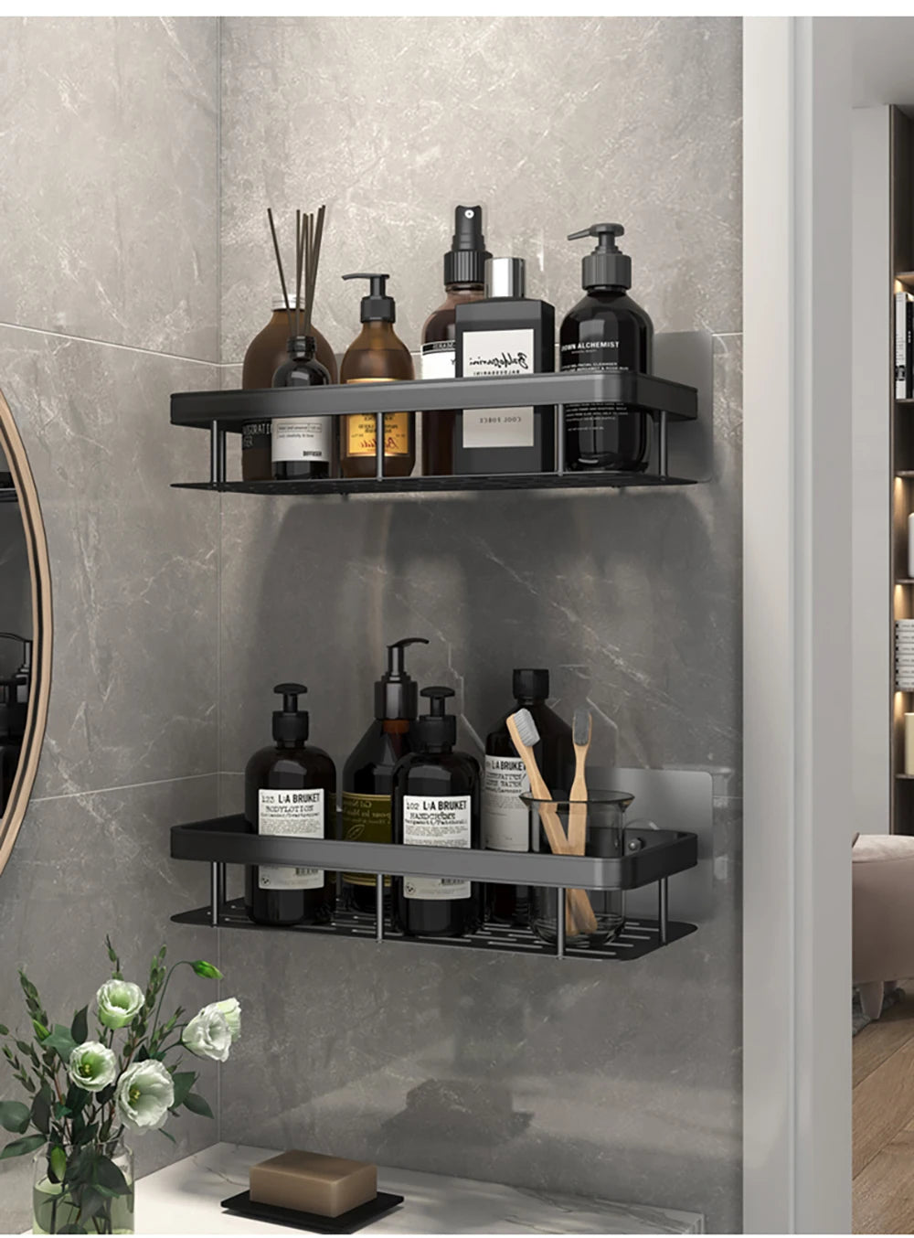 No-Drill Corner Bathroom Shelf