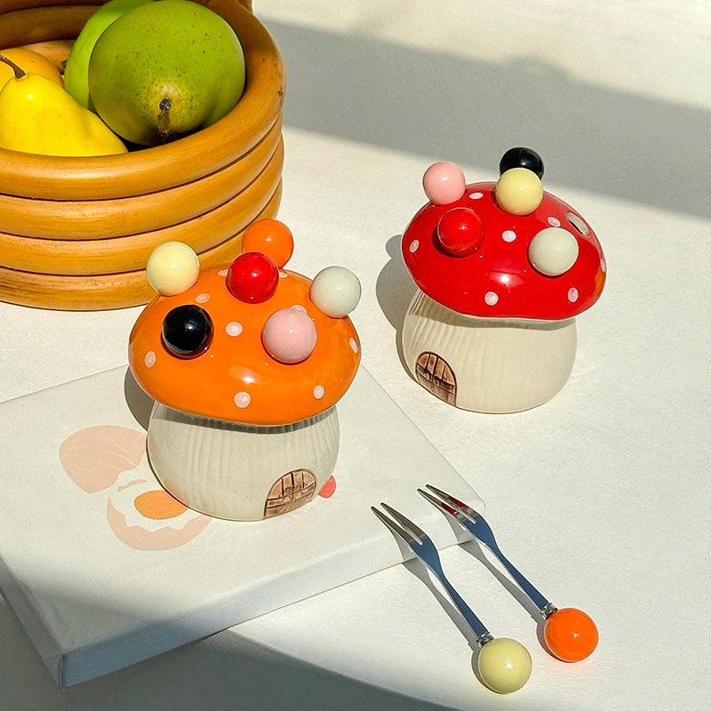 Cute Mushroom Fruit Fork Set