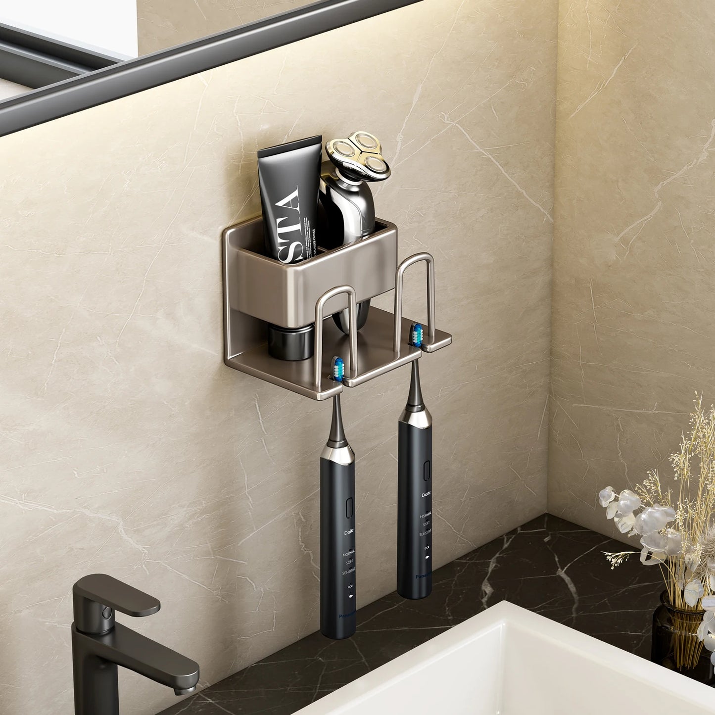 Metal Toothbrush & Toothpaste Holder