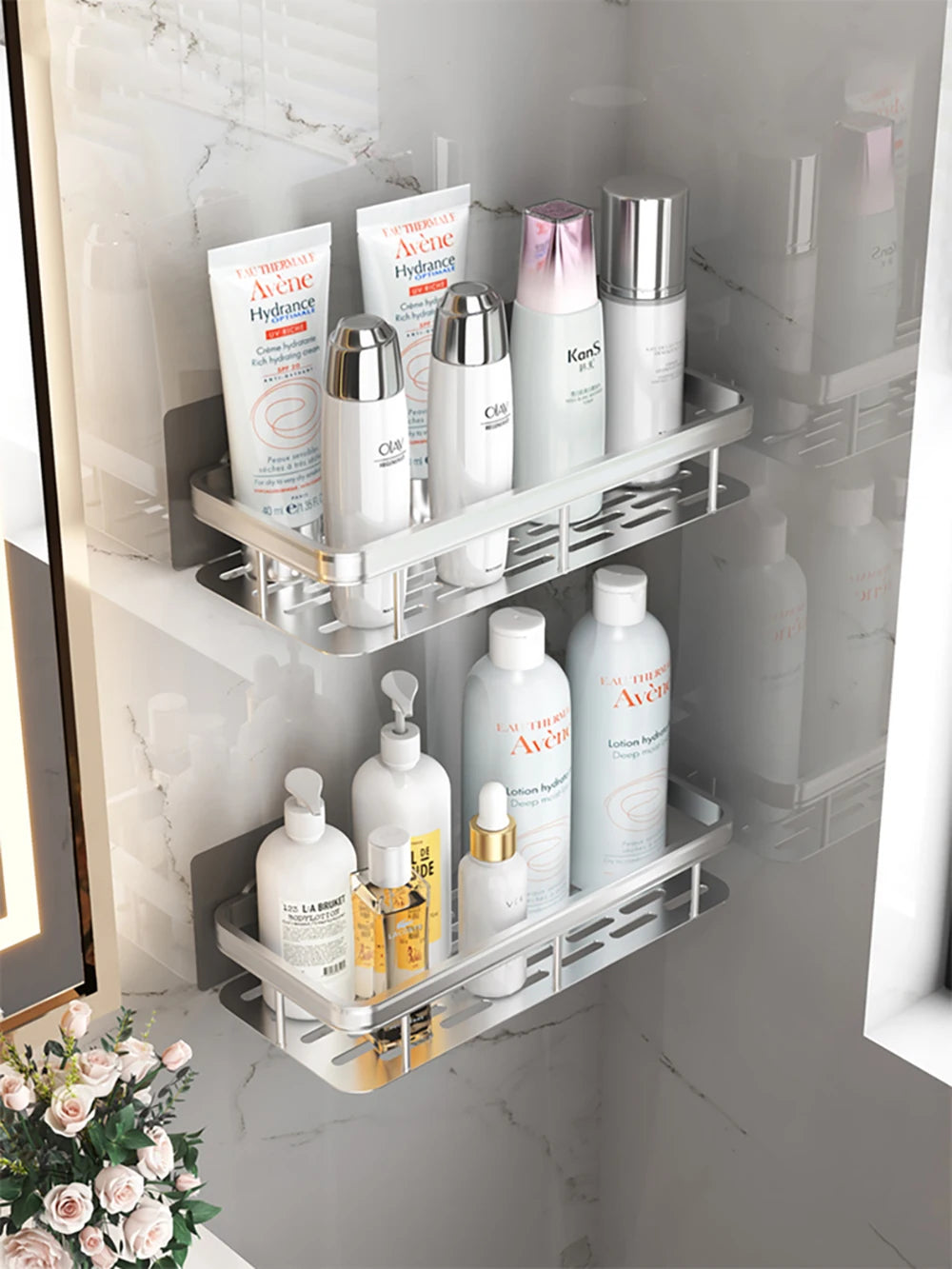 No-Drill Corner Bathroom Shelf