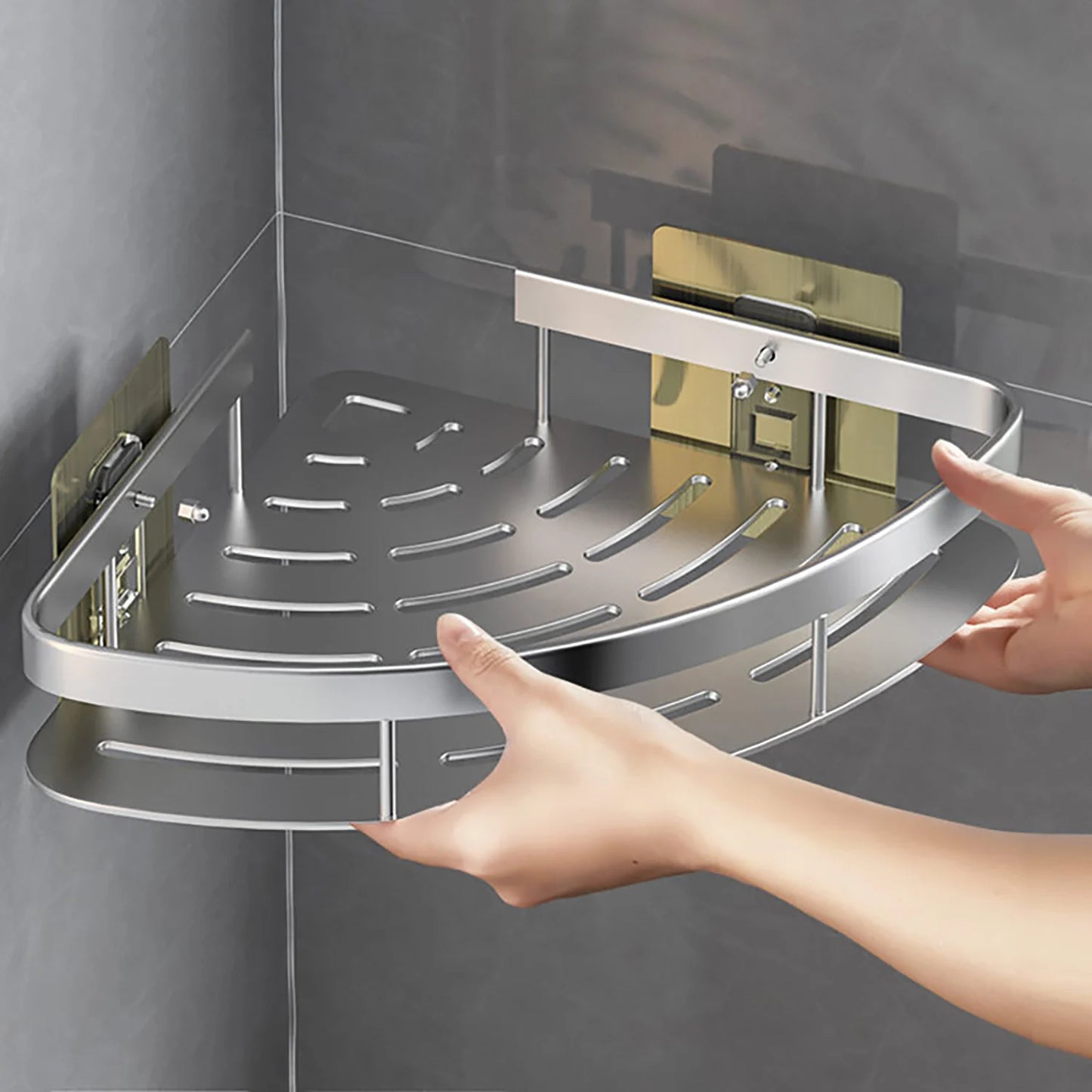 No-Drill Corner Bathroom Shelf